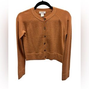 Oats Cashmere by Debra Hayburn Camel Long Sleeve Knit Cropped Cardigan/Sweater M